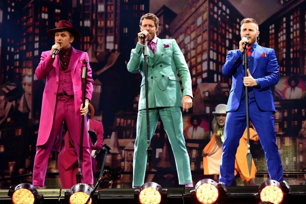Mandatory Credit: Photo by David Fisher/REX Shutterstock (4719604b) Take That - Gary Barlow, Mark Owen and Howard Donald Take That in concert, SSE Hydro, Glasgow, Scotland, Britain - 27 Apr 2015 First night of UK tour
