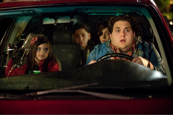 A car ride through Manhattan turns into a night to remember for Noah (Jonah Hill) and the kids he’s babysitting -- Blithe (Landry Bender, left), Rodrigo (Kevin Hernandez) and Slater (Max Records).